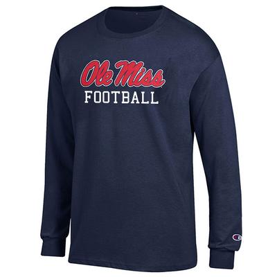 LS OLE MISS FOOTBALL TEE SHIRT MIDNIGHT_NAVY