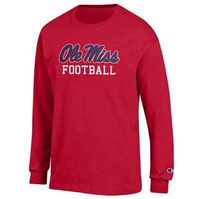 LS OLE MISS FOOTBALL TEE SHIRT SCARLET