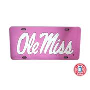 LASER PINK SCRIPT OLE MISS LICENSE PLATE TAG