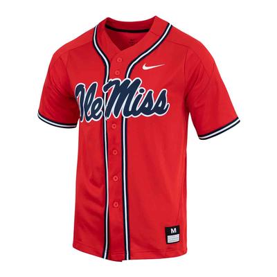 OLE MISS FULL BUTTON BASEBALL JERSEY RED