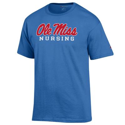 SS BASIC OLE MISS SCRIPT NURSING TEE BLUEBREEZE