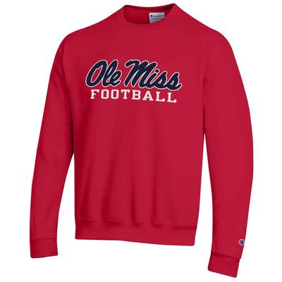 OLE MISS SCRIPT FOOTBALL POWERBLEND FLEECE CREW SCARLET