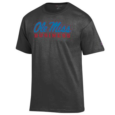 CLEARANCE SCRIPT OLE MISS BUSINESS SS BASIC TEE GRANITE_HEATHER