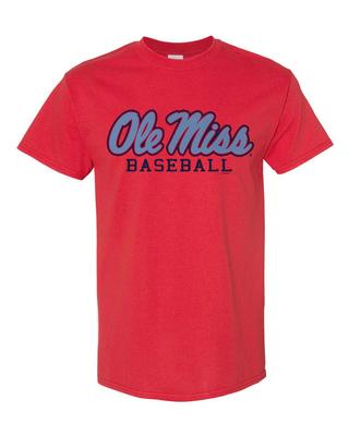 SCRIPT OLE MISS BASEBALL SS TEE RED