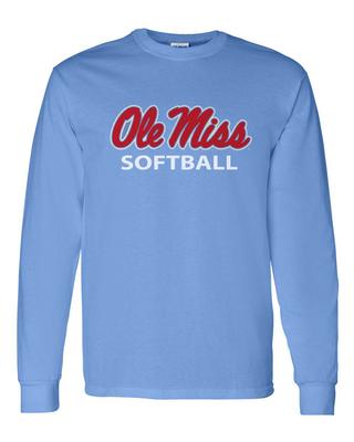 SCRIPT OLE MISS SOFTBALL LS TEE CAROLINA_BLUE