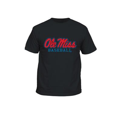 SCRIPT OLE MISS BASEBALL SS TEE BLACK