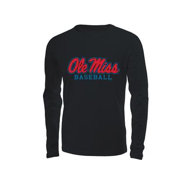 SCRIPT OLE MISS BASEBALL LS TEE