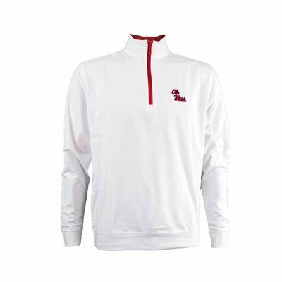 OLE MISS MID WEIGHT STRETCH QTR ZIP PULLOVER WHITE