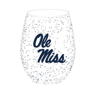 OLE MISS COBALT BLUE SPECKLED WINE STEMLESS WINE GLASS 