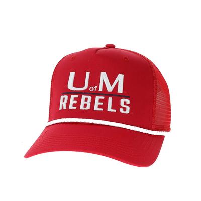 U OF M SCARLET WHITE ROPE TRUCKER HAT 