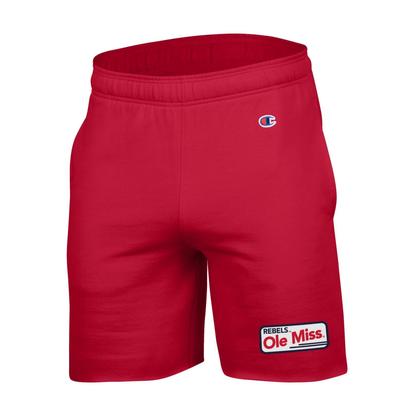 OLE MISS REBELS PATCH CHAMPION ECO POWERBLEND 7IN SHORT SCARLET