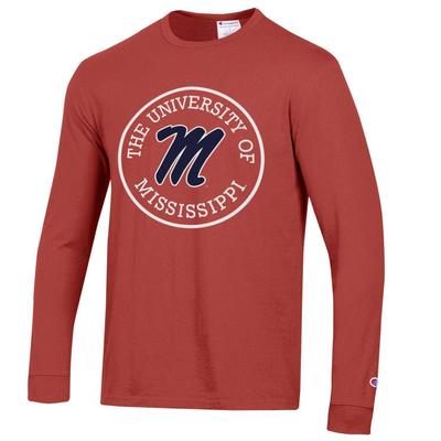 UNIVERSITY OF MISSISSIPPI MEN’S VINTAGE WASHED JERSEY LONG SLEEVE TEE REDWOOD_RED