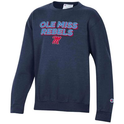 YOUTH OLE MISS REBELS POWERBLEND CREW NAVY