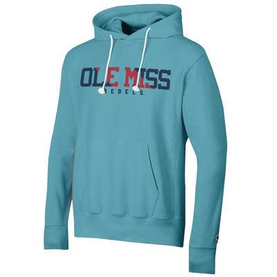 CLEARANCE OLE MISS REBELS MEN’S VINTAGE WASH REVERSE WEAVE RAGLAN HOOD AMAZING_AQUA