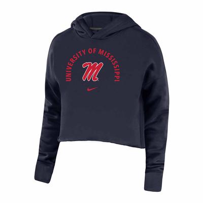 U OF M SCRIPT M CAMPUS CROP HOODIE NAVY