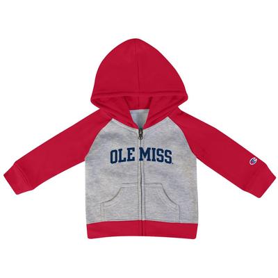 INFANT OLE MISS MTO STADIUM RAGLAN HOOD STEEL_RED