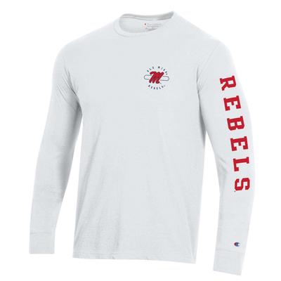 OLE MISS MENS LONG SLEEVE COTTON BLEND TEE WHITE