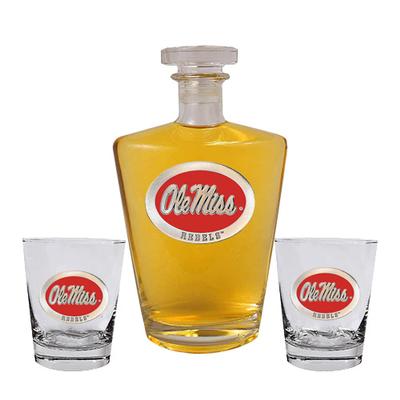 OLE MISS ROYAL DECANTER SET WITH 2 DOUBLE OLD FASHIONS