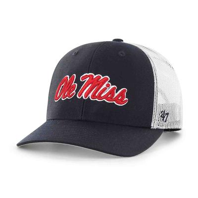 SCRIPT OLE MISS TRUCKER CAP NAVY