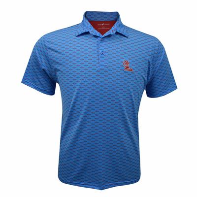 OLE MISS PERFORMANCE SHARK DESIGN POLO POWDER_BLUE_RED