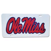 ACRYLIC LICENSE PLATE TAG W REFLECTIVE SCRIPT OLE MISS 