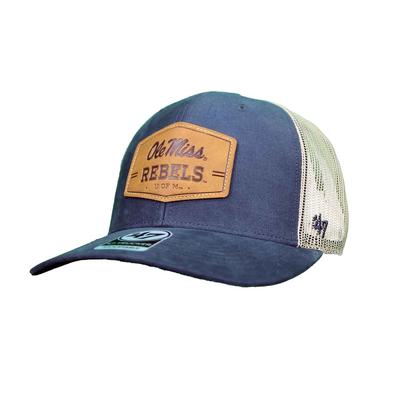 OLE MISS REBELS RAWHIDE PATCH TRUCKER CAP NAVY