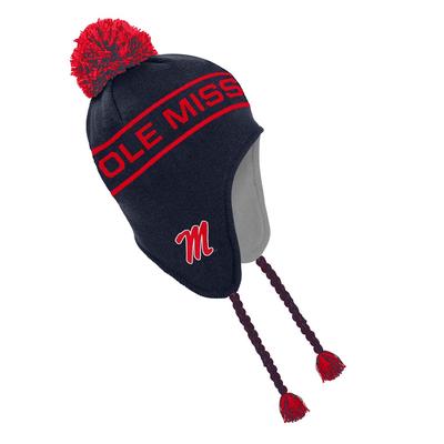 OLE MISS REBELS SCRIPT M EARFLAP BEANIE NAVY