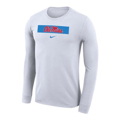 LS SCRIPT OLE MISS ON BLUE COLOR BLOCK LEGEND TEE