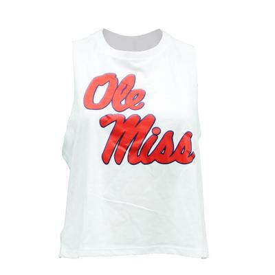 STACKED OLE MISS ENDZONE RACERBACK CROP TANK